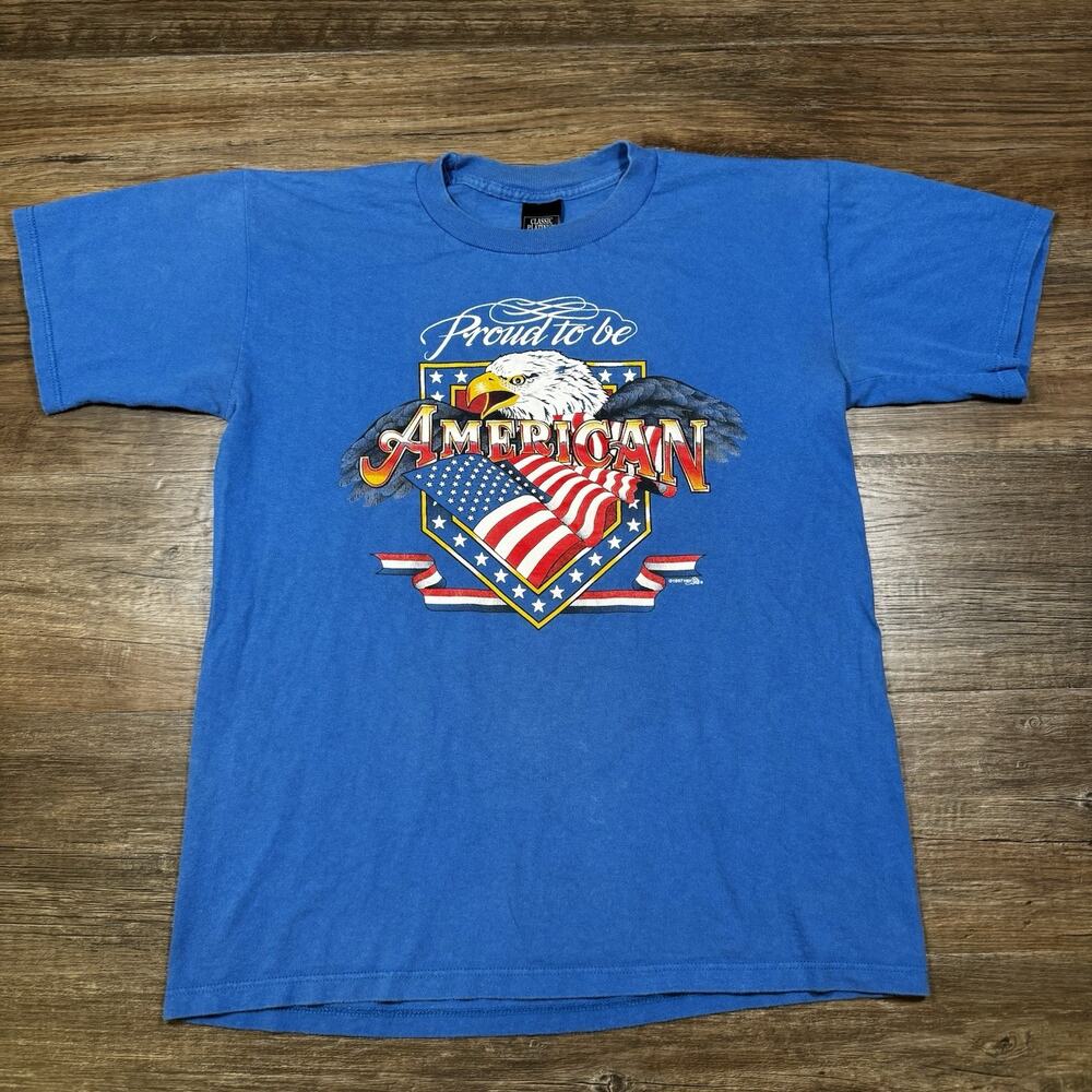 vintage tshirt PROUD TO BE AMERICAN EAGLE USA 1997 blue 90's Medium Med M VTG